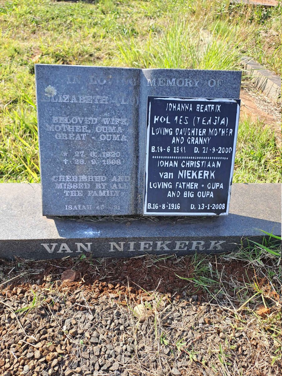 NIEKERK Johan Christiaan, van 1916-2008 & Elizabeth 1920-1998 :: HOLMES Johanna Beatrix 1941-2000