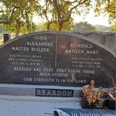 REARDON John Alexander 1904-1986 & Florence Matilda Mary 1906-1984