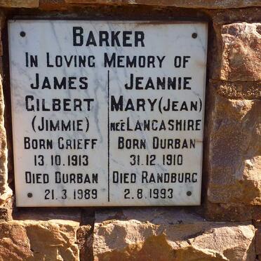 BARKER James Gilbert 1913-1989 &amp; Jeannie Mary LANCASHIRE 1910-1993