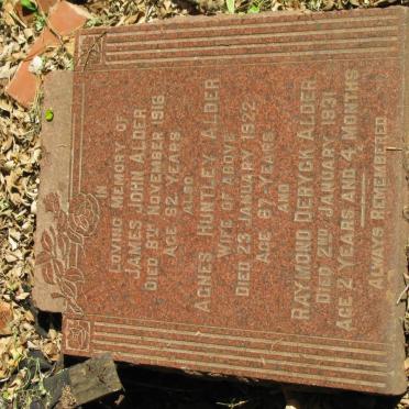 ALDER James John -1916 &amp; Agnes Huntley -1922 :: ALDER Raymond Deryck -1931