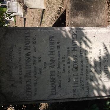 MATHER Frederick Pattinson -1921 &amp; Elizabeth Ann -1914 :: MATHER George-1916 :: MATHER SHAW David -1918