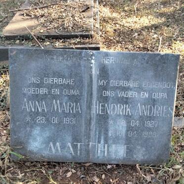 MATTHEE Hendrik Andries 1927-1988 & Anna Maria 1931-