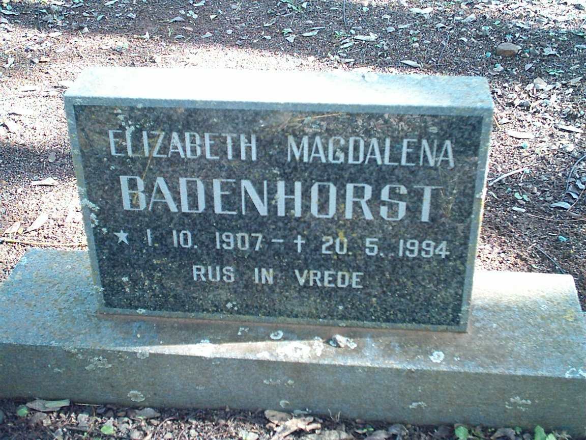 BADENHORST Elizabeth Magdalena 1907-1994
