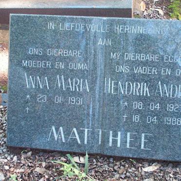 MATHEE Hendrik Andries 1927-1988 &amp; Anna Maria 1931-