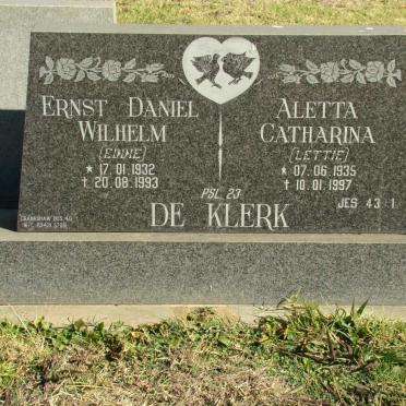 KLERK Ernst Daniel Wilhelm, de 1932-1993 &amp; Aletta Catharina 1935-1997