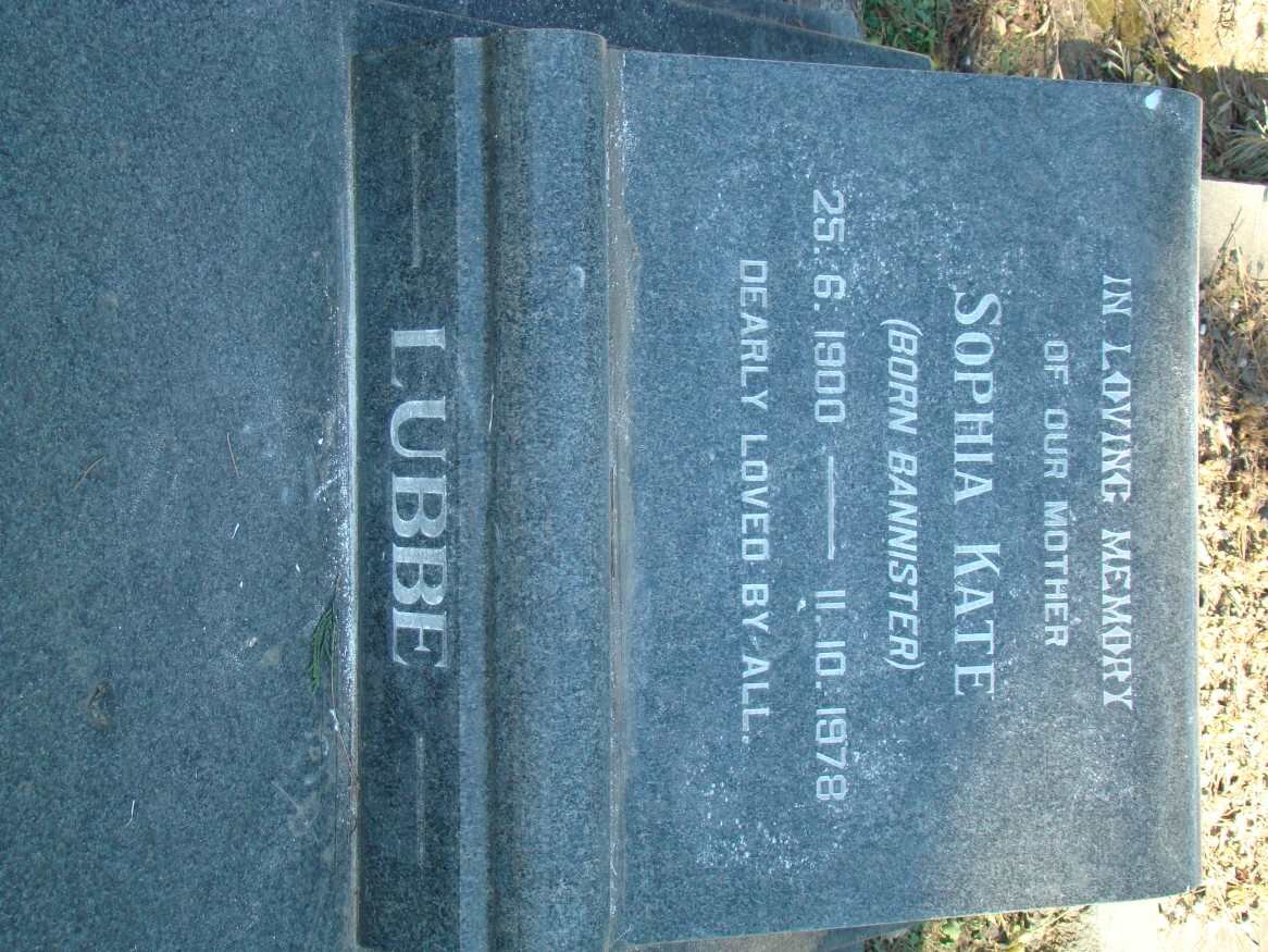 LUBBE Sophia Kate nee BANNISTER 1900-1978