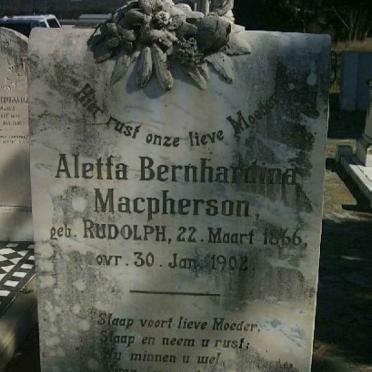 MacPHERSON Aletta Bernardina nee RUDOLPH 1866-1908