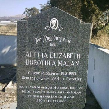 MALAN Aletta Elizabeth Dorothea nee RUDOLPH 1893-1984