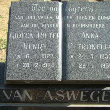 ASWEGEN Gideon Pieter Henry, van 1927-1994 &amp; Anna Petronella 1933-1991