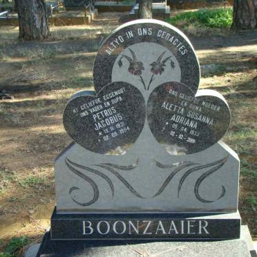 BOONZAAIER Petrus Jacobus 1931-1984 &amp; Aletta Susanna Adriana 1933-2009