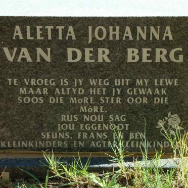 BERG Aletta Johanna, van der