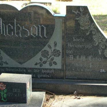 DICKSON Thomas 1906-1980 &amp; D.J.M. DU PREEZ 1910-2000 