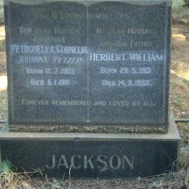 JACKSON Herbert William 1901-1952 &amp; Petronella Cornelia Johanna PETZER 1903-1981