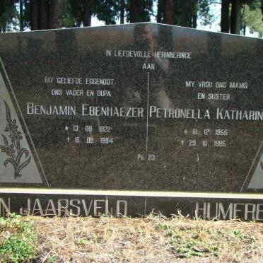 JAARSVELD Benjamin Ebenhaezer, van 1922-1994 :: HUMFREY Petronella Katharina 1955-1995