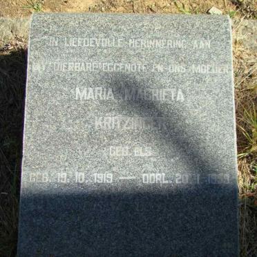 KRITZINGER Maria Magrieta nee ELS 1919-1959