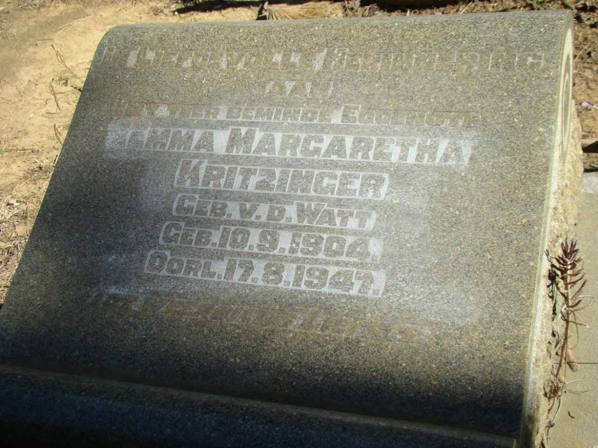 KRITZINGER Emma Margaretha nee VAN DER WATT 1904-1947
