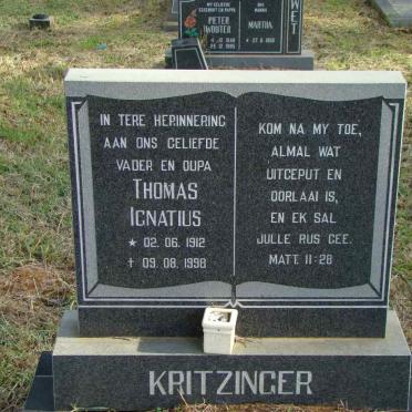 KRITZINGER Thomas Ignatius 1912-1998