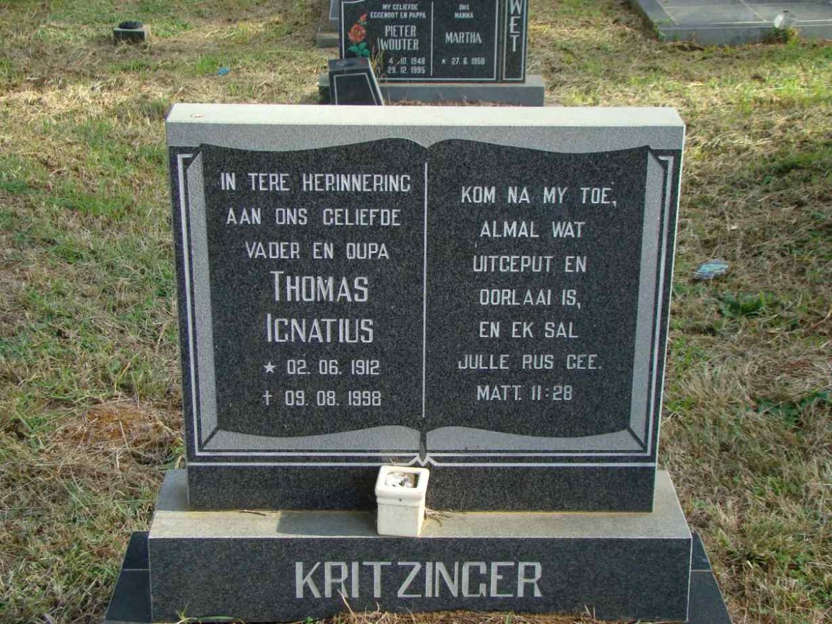 KRITZINGER Thomas Ignatius 1912-1998