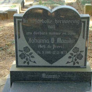 MAASKE Johanna D. nee DU PREEZ 1916-1973