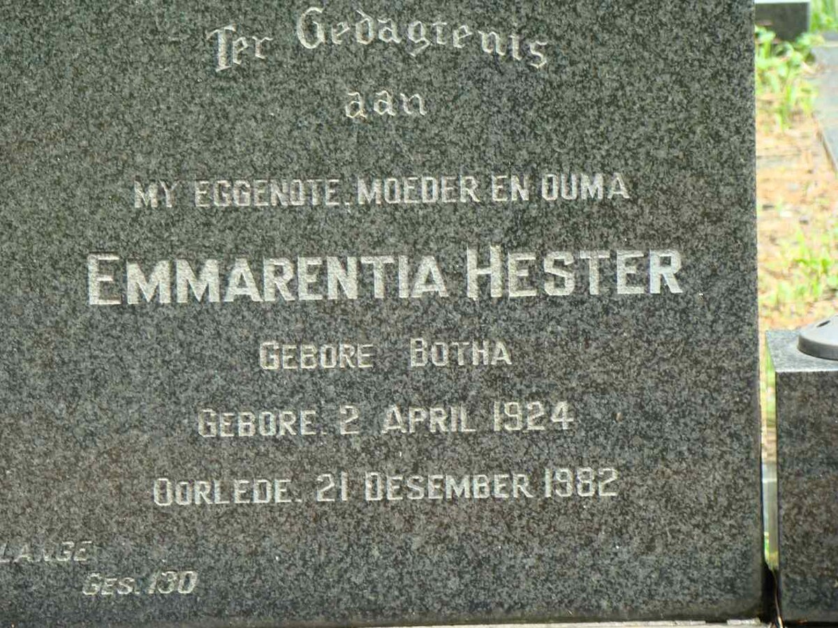 NIEKERK Emmarentia Hester, van nee BOTHA 1924-1982