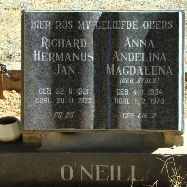 O'NEILL Richard Hermanus Jan 1921-1972 &amp; Anna Andelina Magdalena STOLS 1934-1973