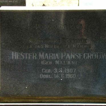 PANSEGROUW Hester Maria nee MALAN 1907-1960