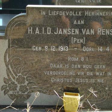 RENSBURG H.A.I.D., Jansen van 1913-1969