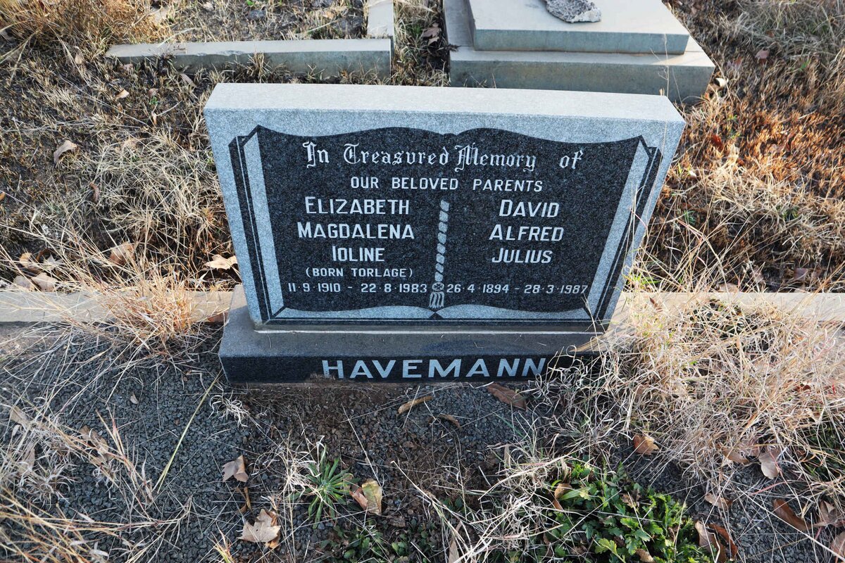 HAVEMANN David Alfred Julius 1894-1987 & Elizabeth Magdalena Ioline nee TORLAGE 1910-1983