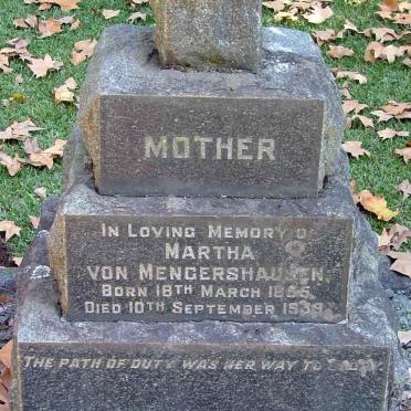 MENGERSHAUSEN Martha, von 1855-1939