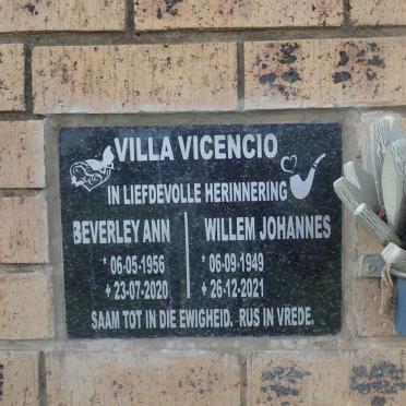 VICENCIO Willem Johannes, VILLA 1949-2021 &amp; Beverley Ann 1956-2020