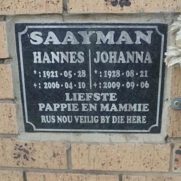 SAAYMAN Hannes 1921-2006 &amp; Johanna 1928-2009