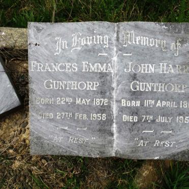 GUNTHORP John Harry 1863-1952 &amp; Frances Emma 1872-1958