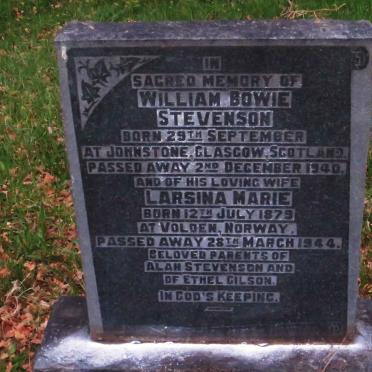STEVENSON William Bowie -1940 &amp; Larsina Maria 1879-1944