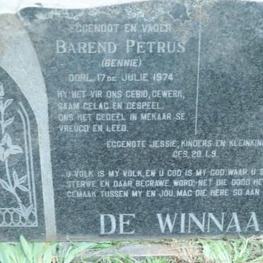 WINNAAR Barend Petrus, de -1974