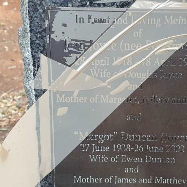 JOYCE Jean nee PORTSMOUTH 1918-1985 :: DUNCAN Margot nee JOYCE 1938-2002