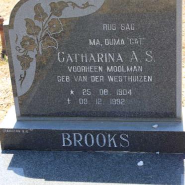 BROOKS Catharina A.S. voorheen MOOLMAN nee VAN DER WESTHUIZEN 1904-1992