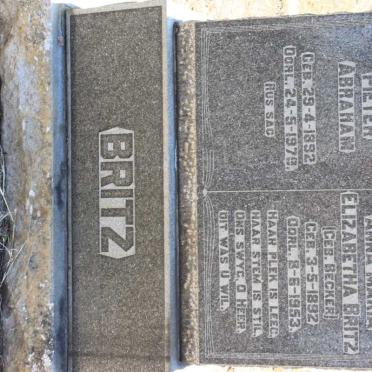 BRITZ Pieter Abraham 1892-1979 &amp; Anna Maria Elizabetha BECKER 1892-1953