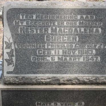 BURGER Hester Magdalena voorheen PRINSLOO nee VAN ZYL 1883-1947