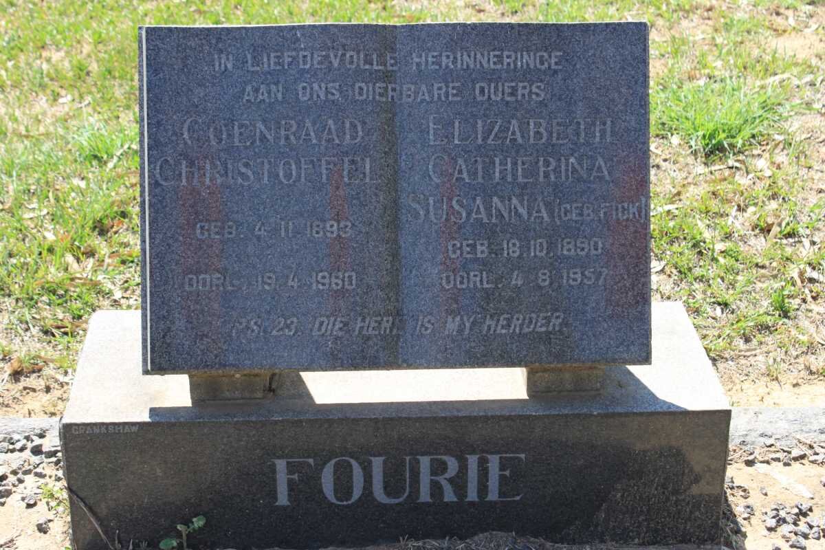 FOURIE Coenraad Christoffel 1893-1960 &amp; Elizabeth Catherina Susanna FICK 1890-1957