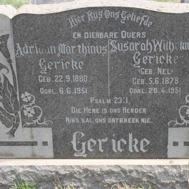GERICKE Adriaan Marthinus 1880-1951 &amp; Susarah Wilhelmina NEL 1878-1951