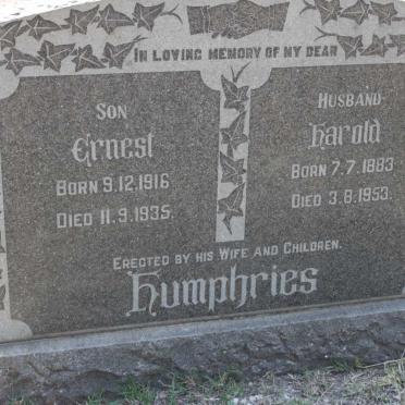 HUMPHRIES Harold 1883-1953 :: HUMPHRIES Ernest 1916-1935