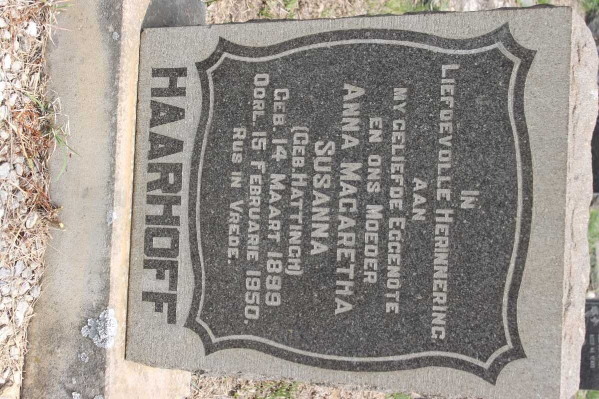 HAARHOFF Anna Magaretha Susanna nee HATTINGH 1899-1950