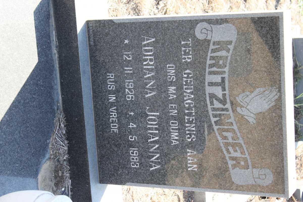 KRITZINGER Adriana Johanna 1926-1983