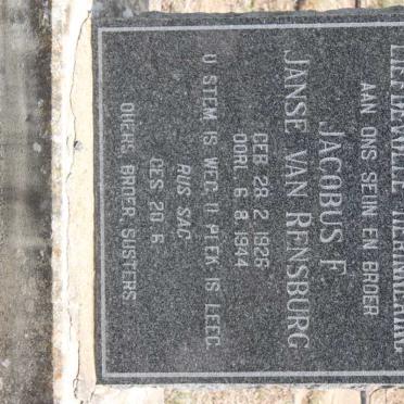 RENSBURG Jacobus F., Janse van  1926-1944