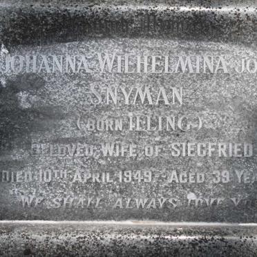 SNYMAN Johanna Wilhelmina nee ILLING -1949
