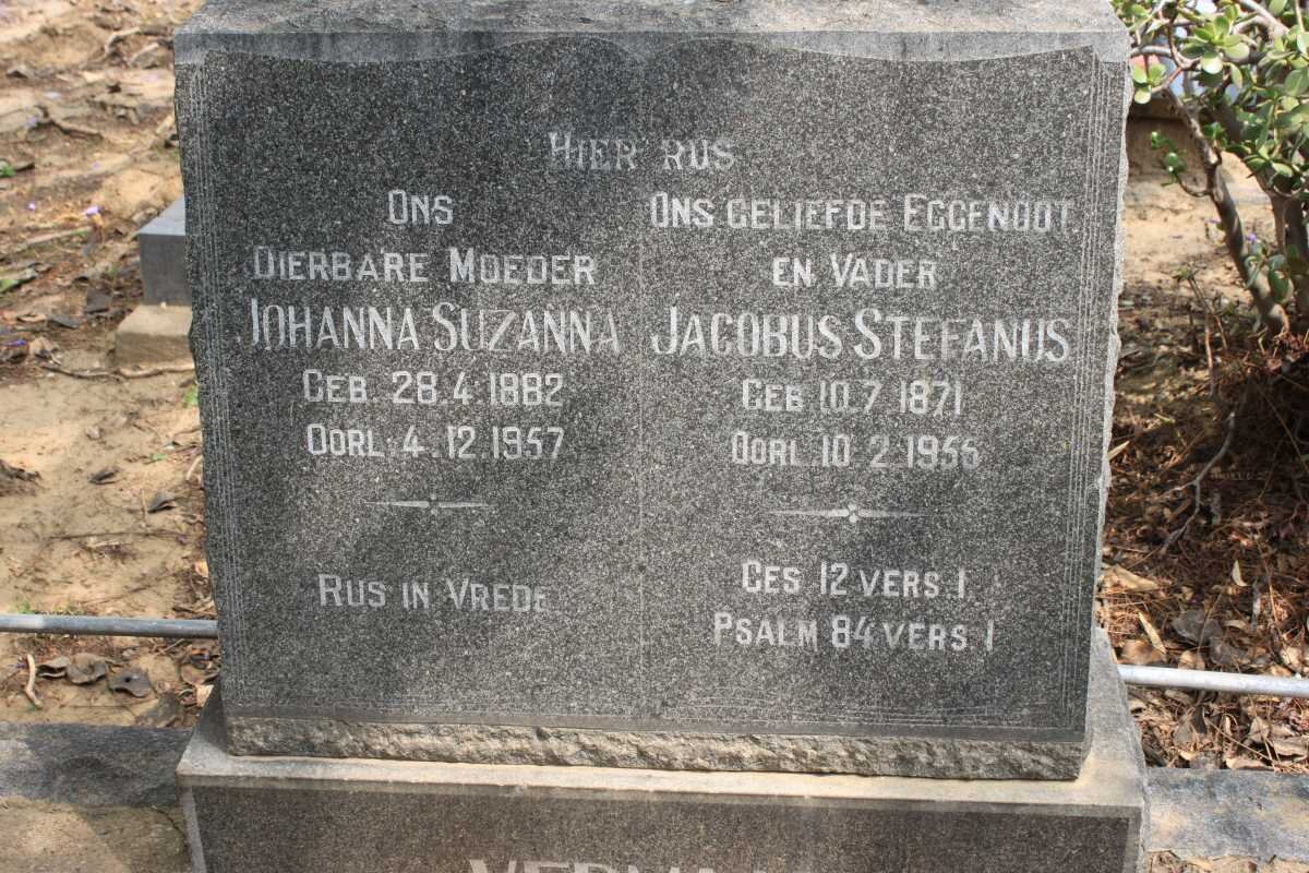 VERMAAK Jacobus Stefanus 1871-1956 &amp; Johanna Suzanna 1882-1957