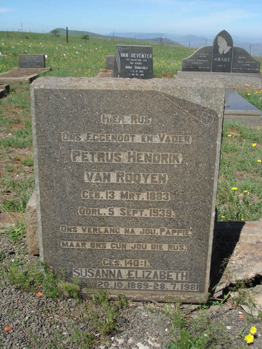 ROOYEN Pieter Hendrik, van 1883-1939 &amp; Susanna Elizabeth 1889-1981