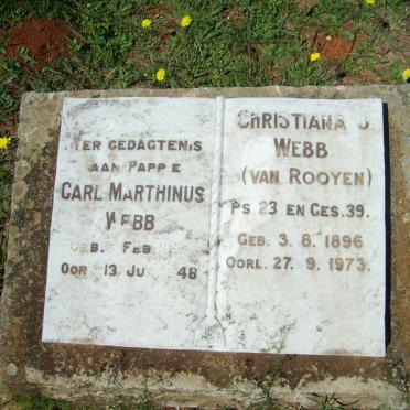 WEBB Carl Marthinus 1896-1948 &amp; Christiana J. VAN ROOYEN 1896-1973