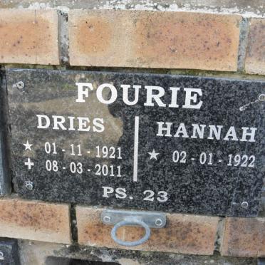 FOURIE Dries 1921-2011 &amp; Hannah 1922-