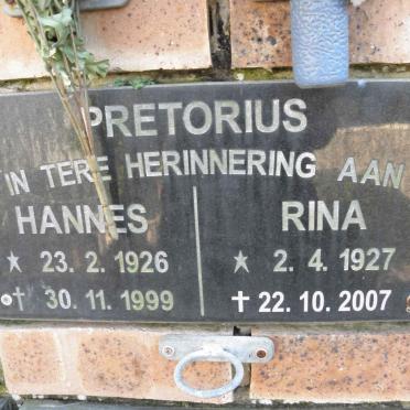 PRETORIUS Hannes 1926-1999 &amp; Rina 1927-2007